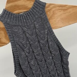 Venus Cable Knit Sweater Dress Sleeveless Mock Neck Casual Comfy Chic Gray S